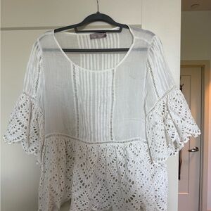 Elegant White linen Lace Women's Top